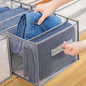 Resim 1 adet taşınabilir 7 bölmeli, yıkanabilir ve katlanabilir kıyafet saklama çantası - kot pantolonlar, gömlekler ve diğer giysiler için yer tasarrufu sağlayan dolap organizatörü 