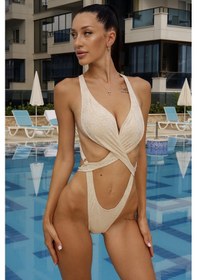 Resim Çiçek Kabartma Jane Mayokini - Krem Krem 