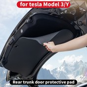 Resim 1 adet Faux Deri Arka Bagaj Kapısı Koruyucu Mat, for Tesla Model 3/Y için - Toz Geçirmez, Çizik Geçirmez, Arabanın Faux Deri İçini Korur, Siyah, Güncellenmiş Model Y Uyumlu, Bagaj Koruma|Modern İç Mekan Aksesuarı|Dayanıklı Koruyucu Mat, Bagaj Tabanı 