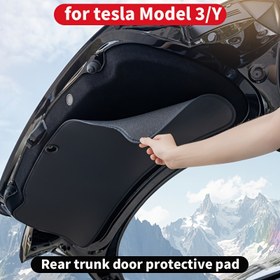Resim 1 adet Faux Deri Arka Bagaj Kapısı Koruyucu Mat, for Tesla Model 3/Y için - Toz Geçirmez, Çizik Geçirmez, Arabanın Faux Deri İçini Korur, Siyah, Güncellenmiş Model Y Uyumlu, Bagaj Koruma|Modern İç Mekan Aksesuarı|Dayanıklı Koruyucu Mat, Bagaj Tabanı 