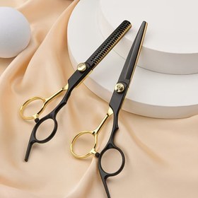 Resim 1 adet/2 adet/Kesme Makası - Kuaförlük Makası Düz Kesme Bangs İncelme Bölünmüş Uçlar Diş Klipleri Siyah Altın Makaslar Saç Kesme Seti, Profesyonel Ev Salonu Kullanımı 
