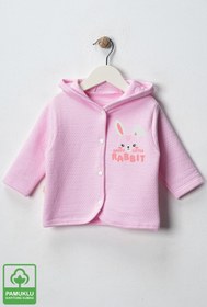 Resim Miniel Kız Bebek Little Rabbit Baskılı Organik Pamuklu 6-9-12-18 Ay Kapitone Bebek Hırka 