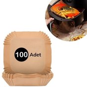 Resim BUFFER® 100 Adet Air Fryer Pişirme Kağıdı Tek Kullanımlık Gıda Yağlı Kağıdı Kare Tabak Model 