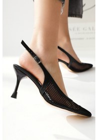 Resim Giovana Siyah Sivri Burunlu Fileli Topuklu Sandalet 001 