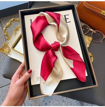 Irojeff Lüks Kadın İpek Şal - Moda Saten Başörtüsü Ve Saç Bandı Kırmızı