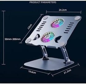 Resim Alüminyum 360 Derece Ayarlanabilir Metal Laptop Standı Rgb Çift Fanlı Sogutucu Premium Serisi Notebook Tutucu 