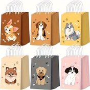Resim 24 Adet Kulplu Köpek ve Kedi Parti Çantası, Hediye Çantaları, Evcil Hayvan Doğum Günü Malzemeleri için Kağıt Torbalar 