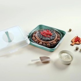 Resim Kek Taşıma Kabı, Bpa Içermeyen Plastik, Saplı ve Kilitli Kek Fanusu, Taşınabilir ve Güvenli Saklama Çözümü (Kare) 