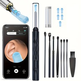 Resim Kulak Kiri Temizleme Aracı, Görüntülü Kulak Temizleyici, Kamera ve Aydınlatma ile Kulak Kiri Temizleme Kiti, Kulak Bakım Kiti, iOS ve Android Telefonlar için Uygun 6 Silikon Başlık, Pratik ve Güvenli Ev Kulak Temizleme Aracı, Doğum Günü Hediyesi, Tatil Hediyesi, Siyah 