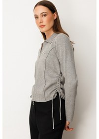 Resim On Kadın Yanları Büzgü Detaylı Fermuarlı Hırka 63923 Gri Gri 