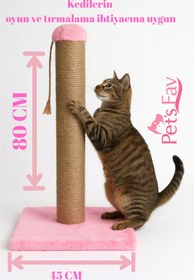 Resim Pets Fav Kedi Tırmalama Tahtası 4 Renk Seçenekli Peluş Tabanlı Tırmalama Direği 80 cm Doğal Jüt Halatlı 