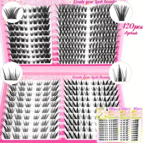 Resim 420/100/80/60 Adet Göz Kirpik Kümlesi Karışık Set - 4 Stil Bir Kutuda, Güçlü, Kedi Gözü, Tilki Gözü ve Dramatik & Hacimli Tarzlar. Günlük, Parti veya Düğün Makyajı için Yeniden Kullanılabilir DIY Kirpik Uzatma Seti, Müzik Festivali 