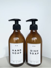 Resim No34 Concept Sıvı Sabunluk Modern Tasarım Amber Cam Şişe 300 ml Hand Soap, Dish Soap ( 2 Adet ) 