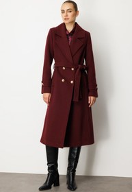 Resim Beli Kuşaklı Kolları Apoletli Kaban - Bordo / 38 
