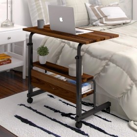 Resim Dehalimited 80X40 Yükseklik Ayarlı Raflı Kilitli Tekerlekli Taşınabilir Laptop Sehpası ve Çalışma Masası 