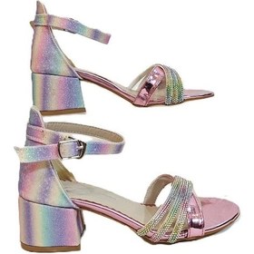 Resim Fiyra 9052 Gökkuşağı Simli Çapraz Üçbant Kız Çocuk Abiye Topuklu Çok Renkli 