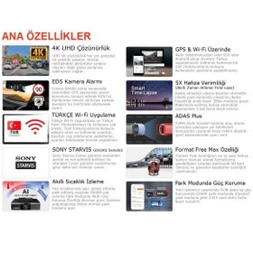 Resim Finevu Gx4k Ultra Hd 4k 2ch Wi-fi Türkçe 2 Kameralı Araç Kamerası 