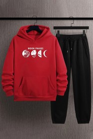 Resim Trend Sizde Unisex Özel Tasarım Moon Phases Baskılı Üst Alt Eşofman Takımı 