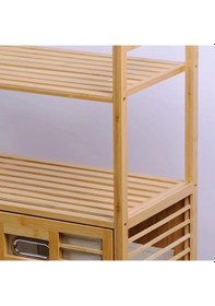 Resim Kirli 2 Kat Organizer Raflı - 2 Bölmeli Önden Çek Aç Kalın Ahşap Bambu Kirli Çamaşır Sepeti 80x33x87 Çok Renkli 