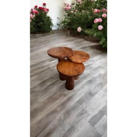 Resim Wood Wooden Ahşap 3lü Set Fitilli Mantar Yan Sehpa Modern Fındık Renk Fiskos 