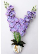 Resim Yapay Çiçekçiniz Beyaz Renkli Beton Saksıda 2 Dallı Islak Dokulu Yüksek Kaliteli Yapay Orkide Lila 