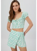 Resim Çi̇çekli̇ Balon Kol Crop Top Açik Mavi̇ Açık Mavi 