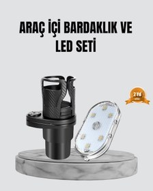 Resim Techmrt 360 Döner Çiftli Bardak Tutucu Ve Kablosuz Ambiyans Led Işık Araç Seti 