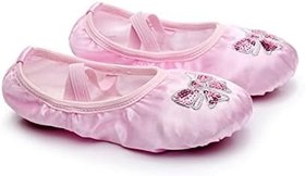 Resim KOMBIUDA Erkek Kız Için İşlemeli Payetli Saten Bale Ayakkabıları Kaymaz Taban Yüksek Konfor Ve Denge Sağlayan Tasarım Pembe 