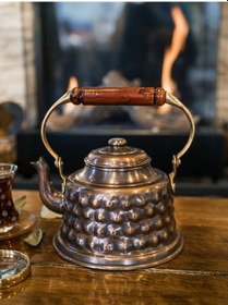 Resim Bakır Demlik Kabartmalı Maraş Model Okstili Renk Oksitli 