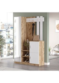 Resim Robinhome Robin Home Liva Aynalı Vestiyer Portmanto Ayakkabılık Çam-Beyaz 