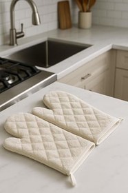 Resim 1 Çift Isı Geçirmez Pamuk Karışımlı 37x18 cm Fırın Eldiveni 