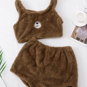 Resim Karikatür Ayı Peluş Genç Pijama Seti, Rahat Tüm Mevsim Örgü Polyester Uyku Giyimi, Normal Kalıp Üst ve Alt ile Hafif Esneklik, %100 Polyester Astar - Gençler için Rahat Ev Giyimi 