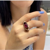 Resim MaGümüş Lal Garnet Granat Taş El Üretim Üst Kalite Otantik 925 Gümüş Yüzük 