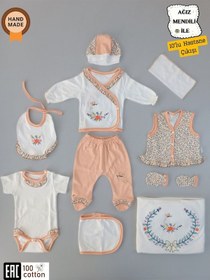 Resim Tomuycuk 10'lu Hastane Çıkışı % 100 Pamuklu Özel Tasarım Nakışlı Fırfır Detaylı Kız Bebek Yenidoğan Mevsimlik Turuncu 