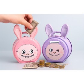 Resim Kilitli Metal Kumbara Sevimli Tavşan Figürlü Kulaklı Çocuklar İçin Para Biriktirme Kumbarası P-m Çok Renkli 