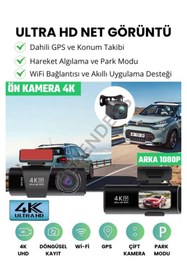 Resim Besenders L308 4K 1080P Full HD Çift Kamera GPS Wifi G Sensör Gece Görüş Ön Arka İç Kayıt Araç İçi Dışı Kamera 