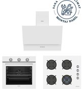 Resim Simfer 3'lü Ankastre Set - 4 Fonksiyon Ankastre Fırın + Beyaz Cam Ocak + Push Button Silver Cam Davlumbaz 