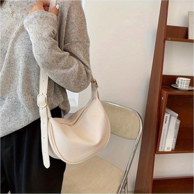 Resim Şık Japon Esintili Düz Renkli Kadın Çapraz Vücut Çantası - Ayarlanabilir Askılı Minimalist Hilal Tasarım, Lekelere Dayanıklı, Fermuarlı Kapatma - Kahve, Beyaz, Siyah, Mini Cüzdan renklerinde mevcut 
