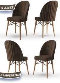 Resim Canisa Jena Serisi 4 Adet Kahve Doğal Ahşap Ayak Beyaz Kafes 1.sınıf Babyface Kumaş Sandalye 