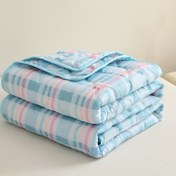 Resim 1 adet Yazlık Hafif Ekose Battaniye - Yumuşak %100 Polyester, Retro Ekos Baskı Deseni, Makinede Yıkanabilir, Pastel Mavi ve Pembe Koltuk, Yatak, Piknik, Plaj, Ev Dekoru için, Yaz Battaniyesi | Vintage Tarzı | Yumuşak Polyester 