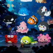 Resim Okyanus Kaşifi 1 set Deniz Yaşamı Hayvan Yapı Taşları Seti, ABS Plastik Eğitici DIY Puzzle Oyuncak, Dekoratif Koleksiyonluk Sergileme Hediyesi 