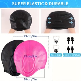 Resim 2 adet Uzun Saç Silikon Yüzmaskesi - Erkekler ve Kadınlar için Su Geçirmez, Süper Elastik ve Dayanıklı, Burun Klipsi ve Kulak Kulakları ile, 23cm/9in, Siyah ve Pembe Seçenekler, Yüzme Aksesuarları, Şık Yüzmaskesi Tasarımı, Güvenli Uygun Yüzmaskesi 