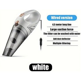 Resim Gaojunshop01 Beyaz Yüksek Güçlü Araç Vakumu 12v 200w 60db Sessiz 3.6kpa Emiş 0.2l Toz Hazneli 4.5m Kablolu Aksesuarlı 