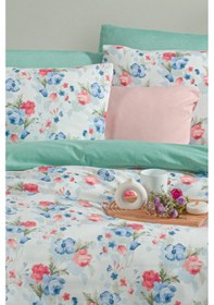 Resim Lastikli Çarşaflı Çift Kişilik Nevresim Takımı Roseto-yeşil Mavi - Yeşil 