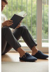 Resim Buratti Kemerli Keçe Kışlık Ev Erkek Terlik 6711003 Lacivert 