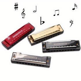 Resim Başlangıçlar İçin Harmonika - 10 Delikli Titanyum Mini Blues Harmonika, Bakır Çekirdekli, Cilalı Yüzey - Kırmızı/Altın/Siyah - Öğrenciler & Orff Müzik Eğitimi İçin Mükemmel 