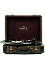 Resim Midex MTX101BN Nostaljik Retro Şarjlı Bluetooth Aux Hoparlörlü 3 Devir İğne Dahil Plak Çalar Pikap 