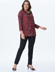 Resim Myline Kadın V Yaka Ribanalı Bluz 34174 Bordo 