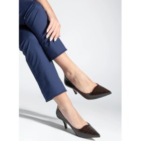 Resim Marjin Kadın Stiletto Croco Desenli Topuklu Ayakkabı Olfin Kahve Croco 
