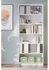 Resim Bili Kitaplık 5 Raflı Geniş Çok Amaçlı Ofis Salon Kitap Dosya Rafı Beyaz Beyaz 